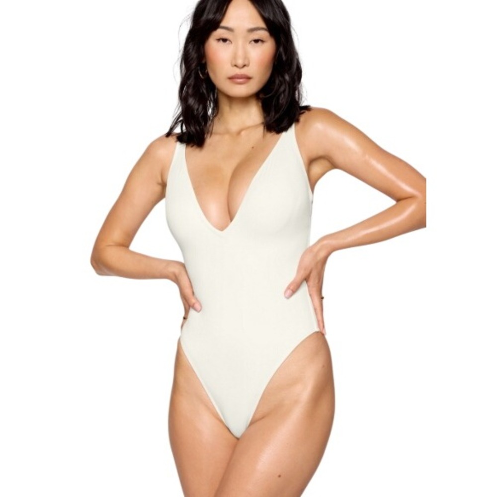 Fabletics Shaping Swim Plunge One Piece Swimsuit On My Ivories White 2X